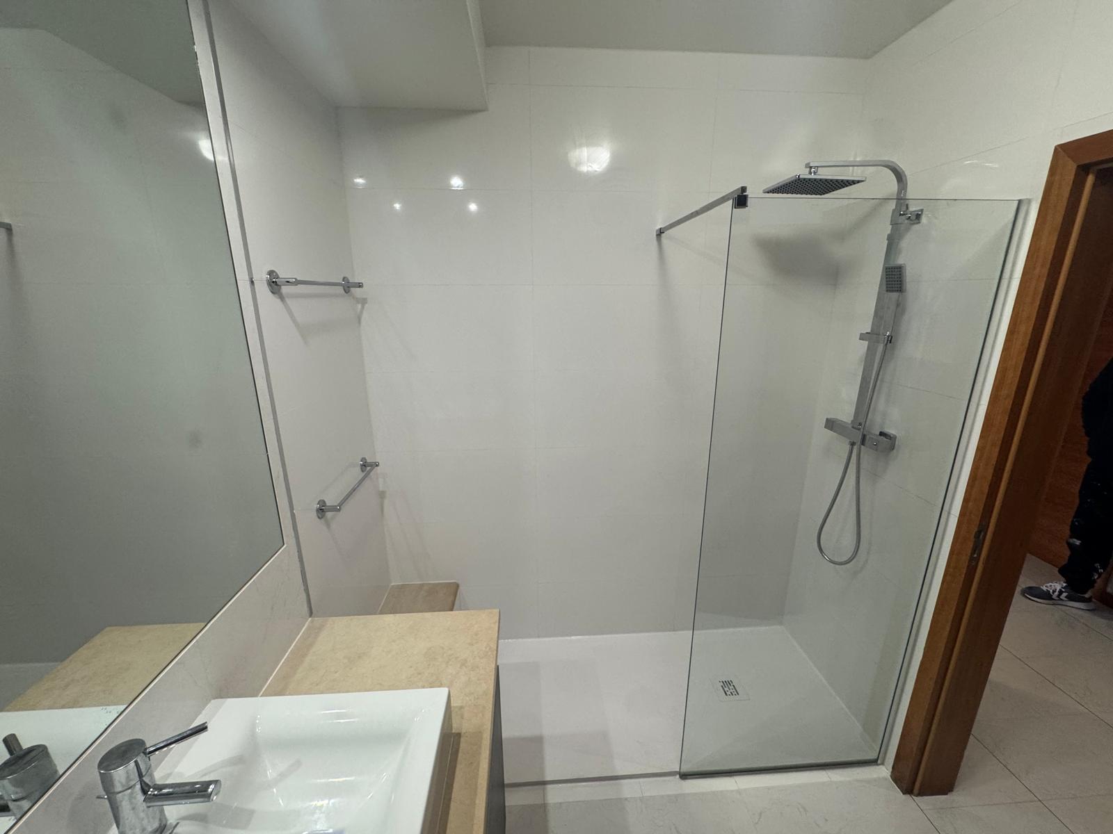 Wide view of completed bathroom conversion